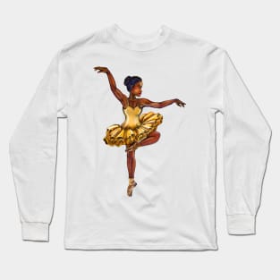 Ballerina in yellow dress- brown skin ballerina Long Sleeve T-Shirt